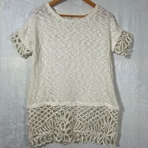 Saturday Sunday Top Sm Cream Textured Ribbon Lace Crochet Vanilla Anthropologie